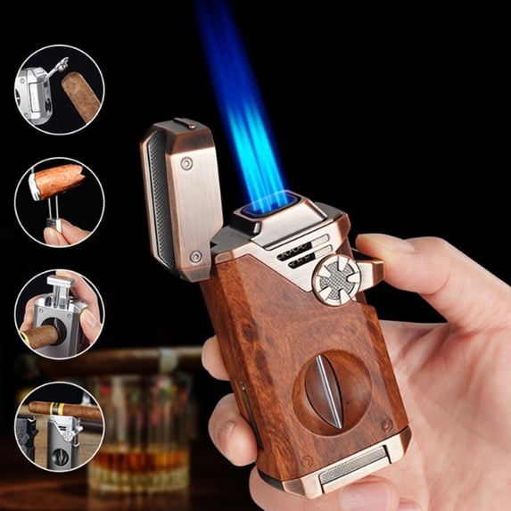 Hometravel Multi-Function 4 Flame Windproof Lighter, Portable Refillable Butane Torch for Outdoor Camping, Kitchen Candle Use