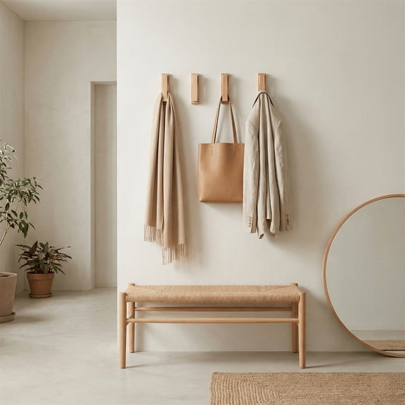 Hometravel Natural Solid Wood Towel Holder Hook, Handcrafted Wooden Clothes Hanger for Door, No Drill Mounting Wall Hook for Bathroom, Minimalist Nordic Style Organizer for Home