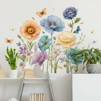 Hometravel Painted Flowers Wall Decals, Removable Vinyl Wall Art Stickers for Home Decor, Self-Adhesive Peel and Stick Murals for Bedroom, Living Room, Nursery