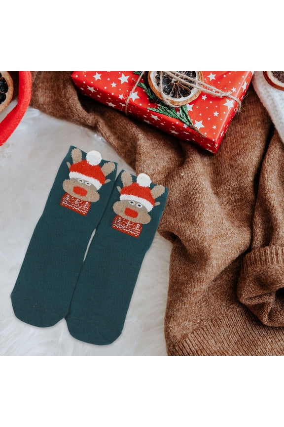 Pair of Christmas Socks, Cute Cartoon Design Mid-Crew Socks, Holiday Themed Socks for Autumn Winter Warmth, Festive Footwear for Cold Weather