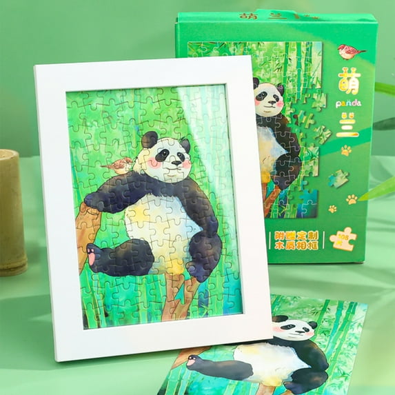 Hometravel Panda Pattern Jigsaw Puzzle, 108 Piece Adult Puzzle with Cute Design, Challenging Family Activity for Home, Gift, Frame Included for Display, Relaxation