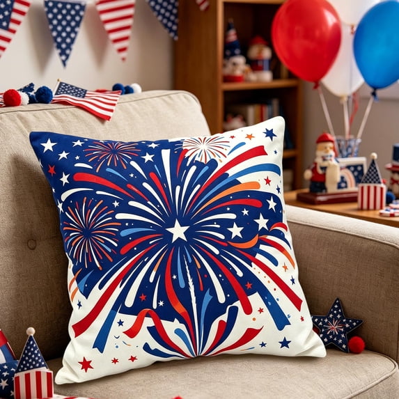 Hometravel Patriotic Throw Pillow 18 Inch, Red White Blue Lumbar Cushion with Flag Bow Design, Independence Day Decorative Pillow for Sofa, Bed, Patio
