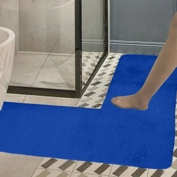 Hometravel Plush Bath Mat, L-shaped Corner Carpet, Absorbent Non-slip Rug for Bathroom and Shower Area