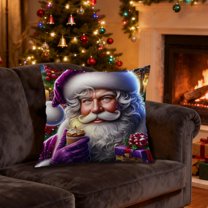 Hometravel Purple Christmas Pillowcase, Santa Claus Tree Candle Wreath Design, Decorative Cushion Cover for Bedroom, Sofa, Home Decor