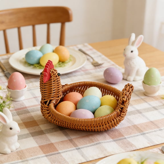 Hometravel Rattan-Style Woven Basket, Living Room Storage Basket Woven, Desktop Organization Bin for Remote Controls Magazines Toys