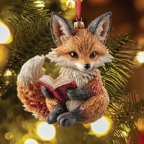 Hometravel Reading Fox Christmas Ornament, Book-Themed Animal Hanging Decor with Raccoon, Literary Inspired Xmas Decoration for Tree, Home, Book Lovers