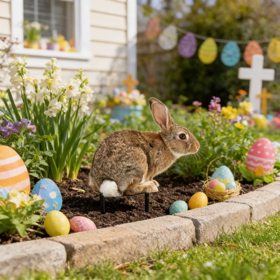 Hometravel Realistic Bunny Garden Stake, Outdoor Rabbit Yard Art, Metal Animal Sculpture for Lawn, Landscape Decoration