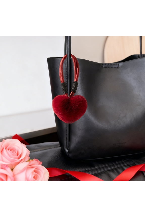 Red Handbag Accessory, Heart-Shaped Decor for Bag Charm, Soft Plush Keychain for Purse, Fashion Bag Decoration