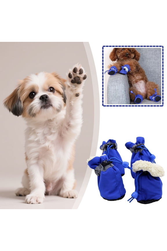 Reflective Winter Dog Boots, Fleece Lined Warm Pet Shoes with Drawstring, 3.4x3.8cm Size Paw Protector for Snow, Ice, Outdoor Use for Small Dogs