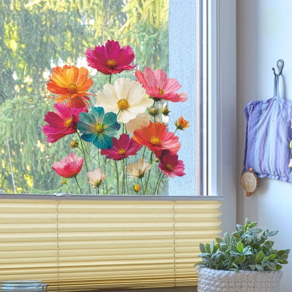 Hometravel Relief Floral Electrostatic Window Sticker, Decorative Cling Film with Flower Pattern, Removable Art for Home, Office, Glass Surface Decor