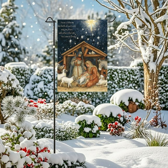 Hometravel Religious Christmas Garden Flag, Nativity Scene Outdoor Yard Banner, Festival Party Courtyard Decoration for Seasonal Holiday