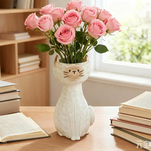 Hometravel Resin Siamese Cat Vase Ornament, Decorative Planter for Dried Flowers and Pampas, Cute Desktop Decor for Coffee Table and Shelf, Charming Home Accent for Office and Living Room