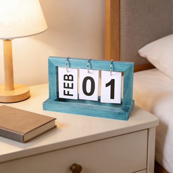 Hometravel Reusable Wooden Tabletop Calendar, Craft Desktop Decoration with Date Blocks, Natural Wood Ornament for Shelf, Functional Calendar for Home and Office Desk