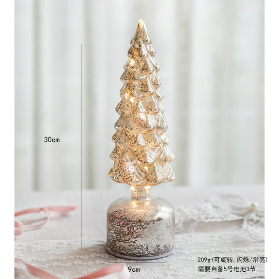 Hometravel Rotating Christmas Tree Ornament, Light-Up Glass Tabletop Decor, Spinning Crystal Holiday Display for Home