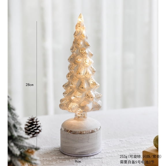Hometravel Rotating Christmas Tree Ornament, Light-Up Glass Tabletop Decor, Spinning Crystal Holiday Display for Home