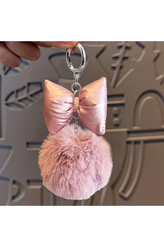 Round Pom Pom Keychain, Fashion Bow Accessory Bag Charm, Cute Decorative Key Chain for Purse Backpack