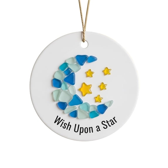 Hometravel Round Sea Glass Family Ornament, Heart Themed Decoration for Christmas Tree, 8cm Coastal Inspired Keepsake for Gift, Home, Seasonal Display