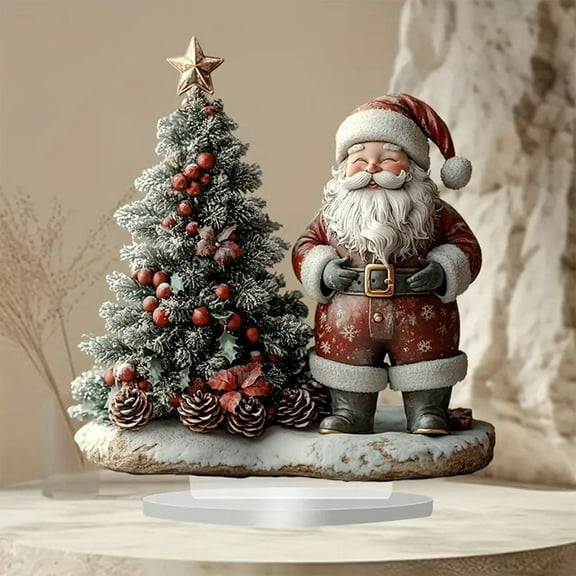 Hometravel Santa Claus Resin Ornament, 2D Desktop Display Stand, Holiday Decoration Piece for Home and Office Seasonal Display