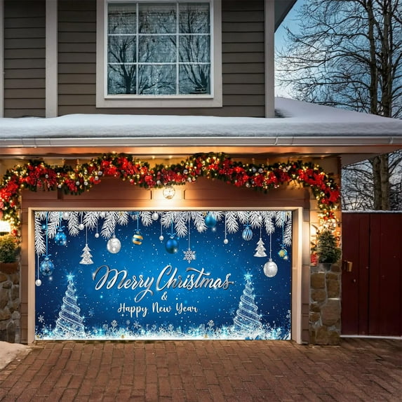 Hometravel Seasonal Garage Banner Display, Christmas Themed Door Decoration Flag, Party Atmosphere Backdrop Cloth for Outdoor Holiday Decor and Celebration