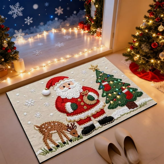 Hometravel Seasonal Knit Bath Mat, Christmas Design Floor Carpet Rug, Absorbent Non-Slip Mat for Bathroom Entryway
