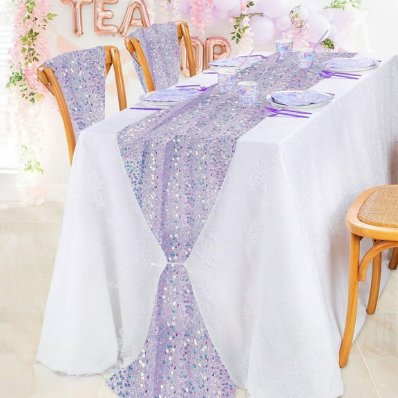 Hometravel Sequin Table Runner, Iridescent Glitter Fabric Table Decor, Sparkling Party Table Cover for Birthday and Wedding Event