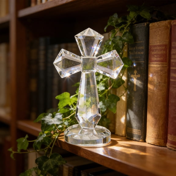 Hometravel Shaped Crystal Glass Decorative Craft, Angel and Cross Prism Design for Showcase, Office Desk Ornament for Display, Decorative Piece for Shelf, Table, Window, Desk