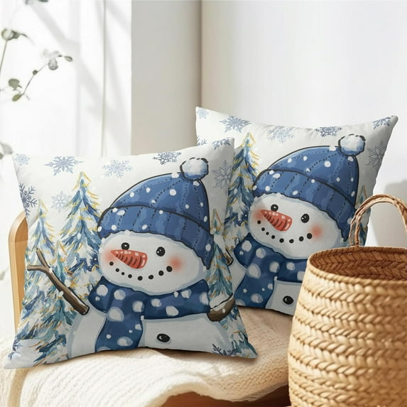 Hometravel Snowman Christmas Pillowcase, 18x18 Inch Winter Theme Cover, Throw Cushion Case for Sofa Bed and Home