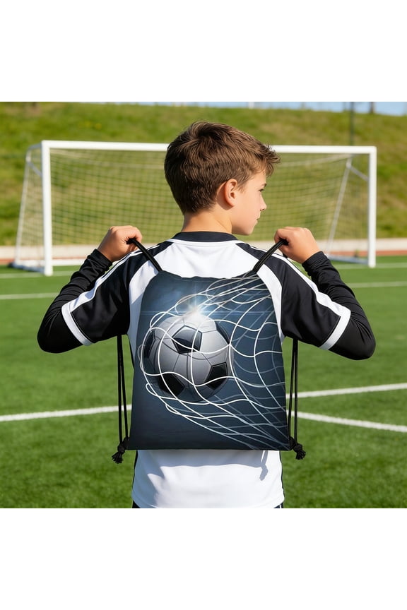 Soccer Print Drawstring Pouch, Sports Themed Storage Bag and Backpack, Oxford Cloth Gym Bag for Equipment, Shoes, and Athletic Gear Organization and Carry