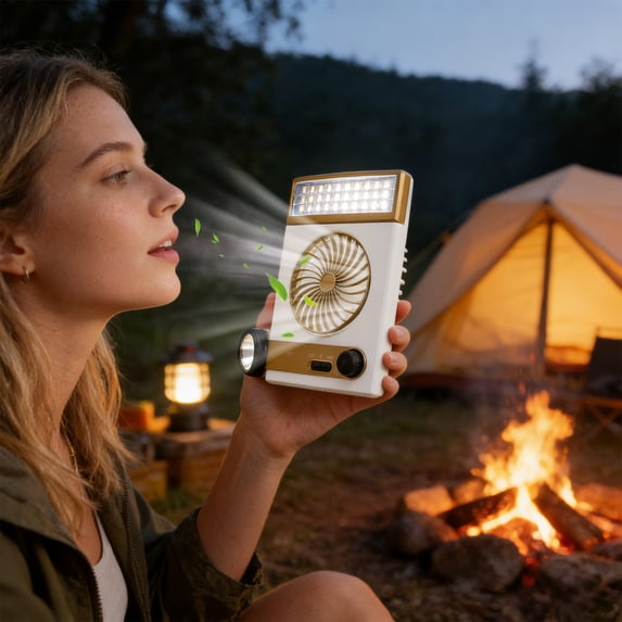 Hometravel Solar Powered USB Fan, Rechargeable Portable with LED Light, High Speed Compact Fan for Outdoor, Camping, Emergency