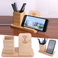 thumbnail image 1 of Hometravel Solid Wood Charging Station, Wireless Pen Holder with Phone Stand, Office Desk Organizer with 10W Power, Practical Workstation Accessory, 1 of 9
