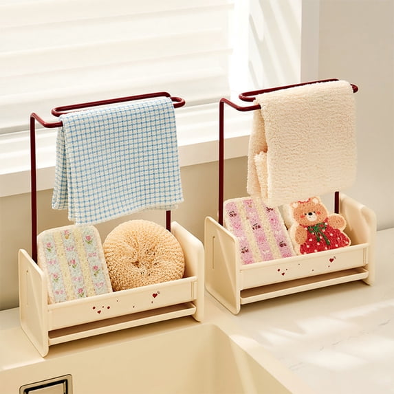 Hometravel Stainless Steel Dishcloth Holder, Kitchen Countertop Draining and Storage Rack, Organizer for Sponges, Cloths, Utensils, Space Saving Tool for Sink Area