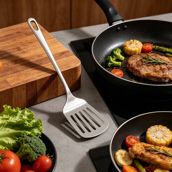 Hometravel Stainless Steel Kitchen Utensil 3 Piece Set, Slotted Spatula Solid Turner Soup Ladle, Non Stick Heat Safe Tools for Cooking, Frying, Serving