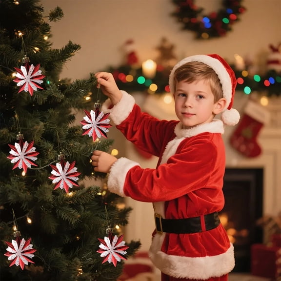 Hometravel Star Christmas Ornaments, 6-Piece Multi-point Star Tree Decor Set, Sparkling Festive Decorations for Holiday Tree, Home Display