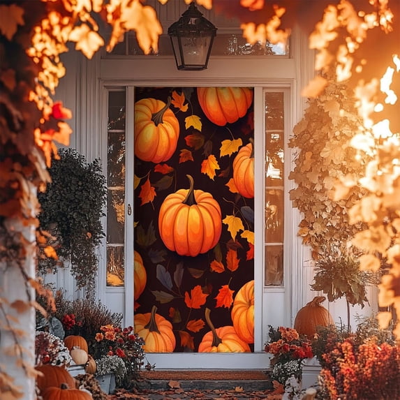 Hometravel Thanksgiving Door Cover 35x78 Inch, Festive Fall Front Door Wall Hanging, Holiday Party Decoration for Entryway Porch Window Display
