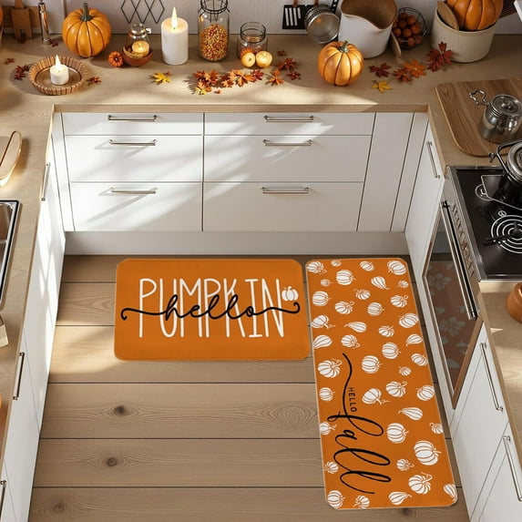 Hometravel Thanksgiving Pumpkin Theme Rug, Holiday Decoration Kitchen Mat, Seasonal Floor Cover for Bedroom Entrance and Home Decor