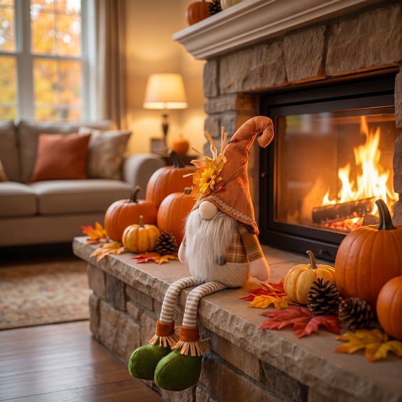 Hometravel Thanksgiving Scarecrow Dolls Decor, Fall Harvest Gnome Figurines with Sunflower Hat, Rustic Farmhouse Tabletop Ornaments for Mantel Shelf Fireplace Display