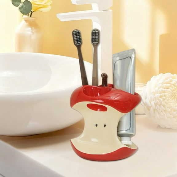 Hometravel Toothbrush Holder, Ceramic Base Bathroom Organizer, Christmas Theme Toothpaste Storage Rack for Countertop Washroom Decor