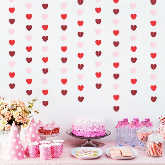 Hometravel Valentine's Day Heart Shape String Garland, Decorative Pull String Hanging Ornament for Party, Festive Ceiling Wall Decor for Home, Celebration, Red