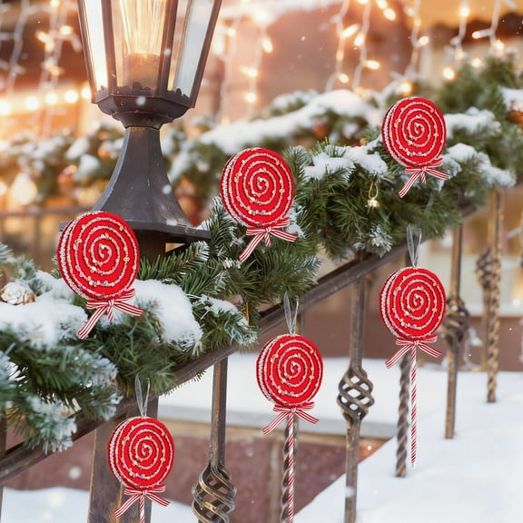 Hometravel Velvet Candy Christmas Ornaments, Red White Plush Tree Pendants, Festive Branch Insert Decor for Seasonal Display and Holiday Celebration