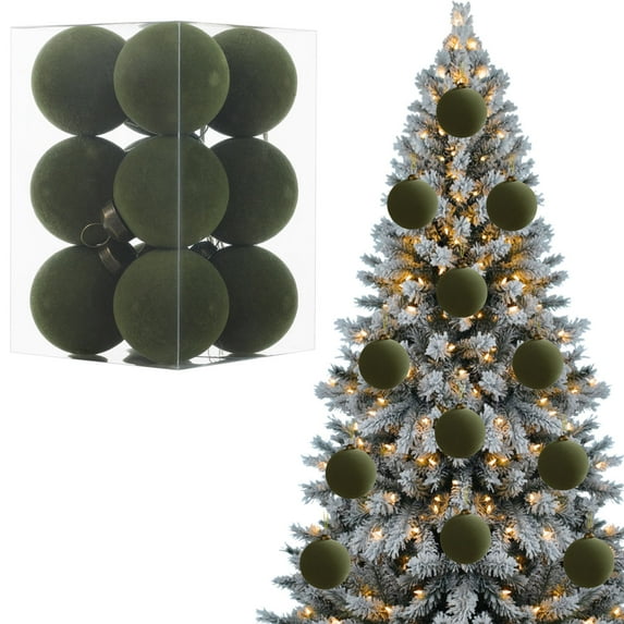 Hometravel Velvet Christmas Balls, 12-Piece Flocked Tree Ornament Set, 4cm Plastic Hanging Decor for Holiday Display, Party