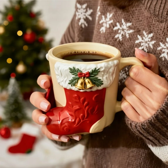 Hometravel Vintage Christmas Coffee Mug, Handcrafted Resin Holiday Theme Cup, Festive Drinkware for Office, Home, Seasonal Beverages