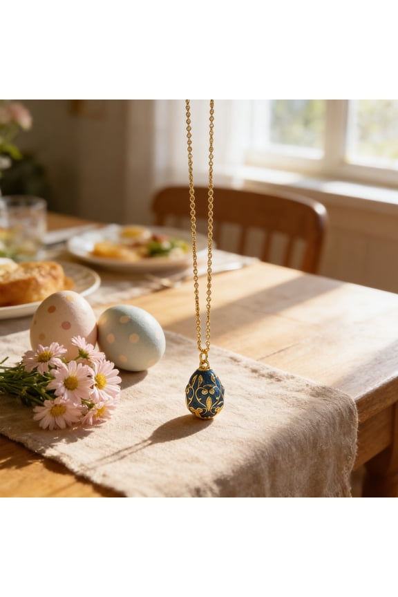 Vintage Easter Egg Pendant Necklace, Enamel Zircon Floral Egg Charm, Gold Chain Spring Jewelry For Women Holiday Gift Party Accessories