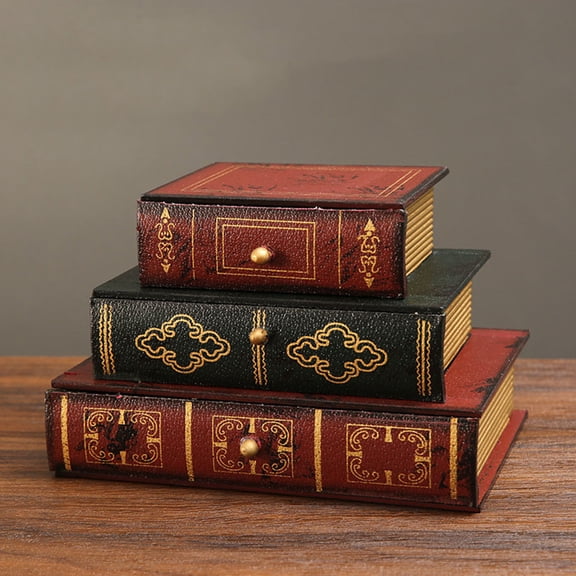 Hometravel Vintage Faux Book with Drawer Organizer, Wooden Simulation Book Decorative Box, Pull Out Storage Compartment for Small Items, Classic Book Design for Office and Home