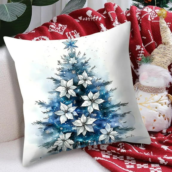 Hometravel Vintage Watercolor Blue Pillowcase, Christmas Theme Printed Design, Decorative Cushion Cover for Bedroom and Living Room