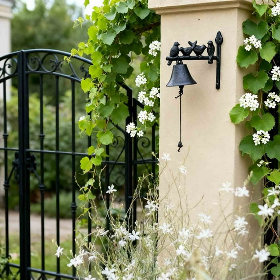 Hometravel Wall Mounted Bird Bell, Hand Crank Decorative Doorbell for Porch, Garden Themed Wind Chime for Outdoor Entry, Patio, Courtyard, Rustic Home Accent