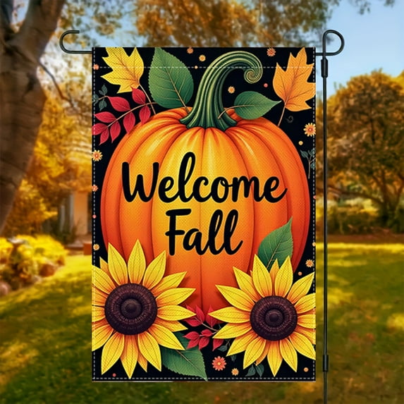 Hometravel Welcome Autumn Garden Flag, 12x18in Pumpkin and Maple Leaf Pattern, Thanksgiving Small Yard Flag for Courtyard, Porch, Seasonal Decoration