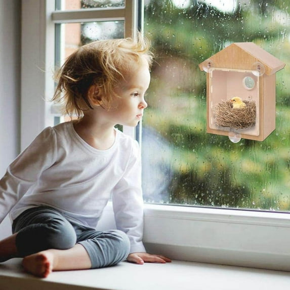 Hometravel Window Mount Birdhouse with Paint Kit, Clear Spy Birdhouse with Strong Suction Cups, See-Through DIY Bird Feeder for Kids, Outdoor Garden Decor