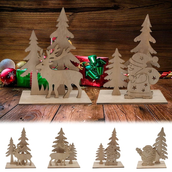 Hometravel Wooden Christmas Deer Ornament, Handcrafted Forest Animal Decor for Holiday, Natural Wood Craft Piece for Tabletop Display, Seasonal Home Accent