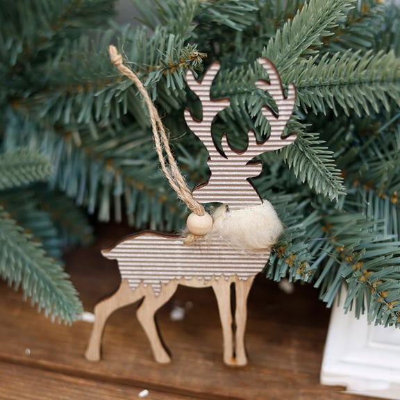 Hometravel Wooden Deer Ornament, Handcrafted Christmas Tree Decoration, Natural Material Holiday Pendant, Forest Theme Festive Accent