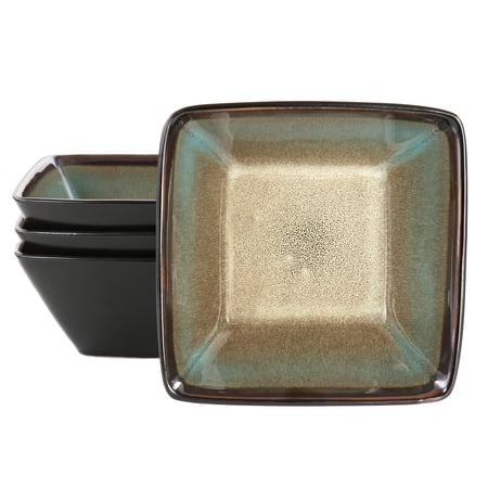 Hometrends Tequesta 4 Piece 6 Inch Square Stoneware Bowl Set in Taupe